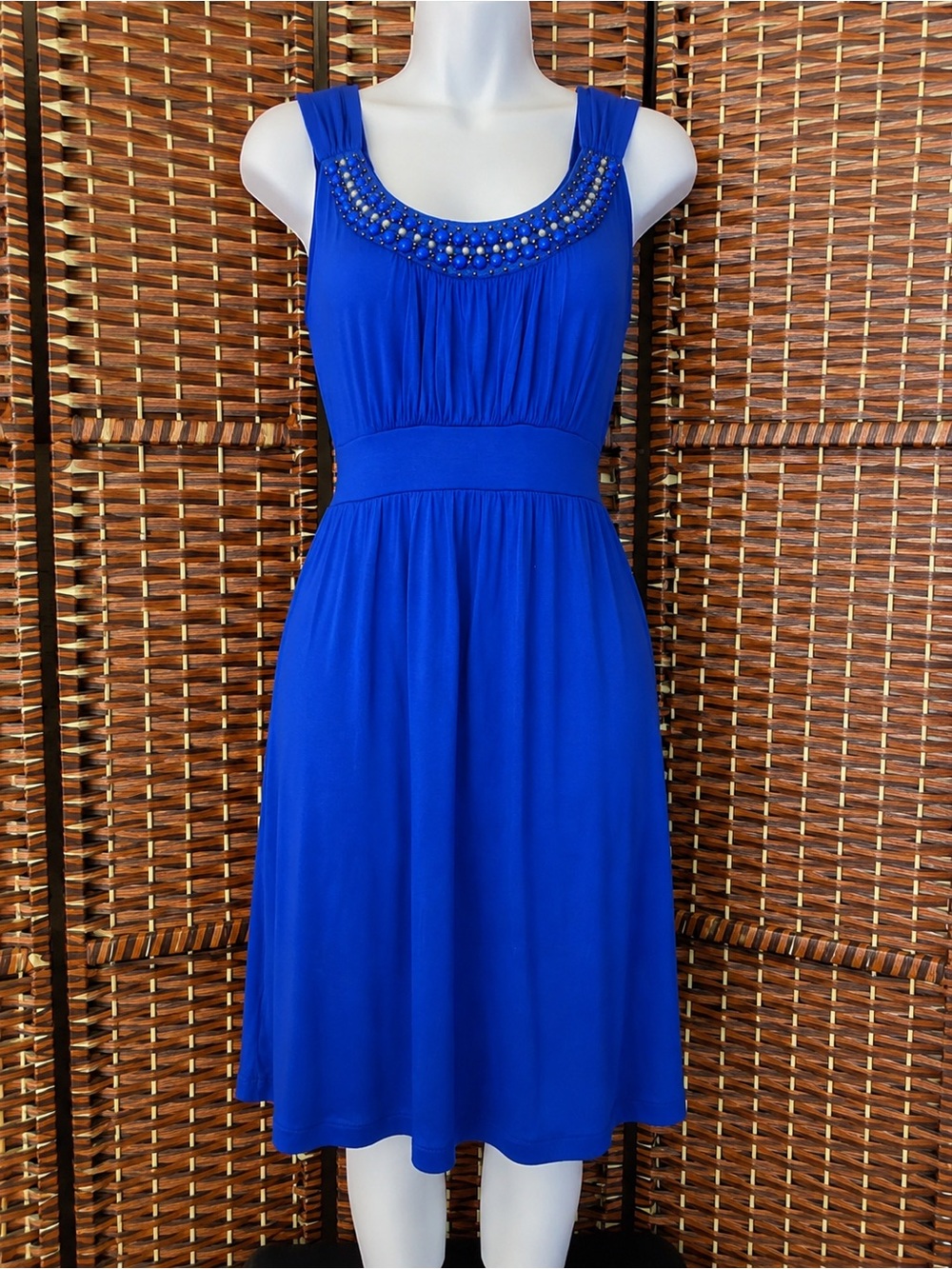 Soprano Royal Blue Embellished Sleeveless Dress Size L Made in USA